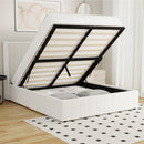 White Boucle Fabric Double Size Bed Frame with Gas Lift Base