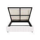 White Boucle Fabric Double Size Bed Frame with Gas Lift Base