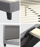 Grey Fabric Wooden Queen Size Bed Frame with RGB LED
