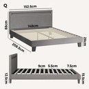 Grey Fabric Wooden Queen Size Bed Frame with RGB LED