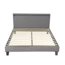 Grey Fabric Wooden Queen Size Bed Frame with RGB LED