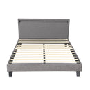 Grey Fabric Wooden Queen Size Bed Frame with RGB LED