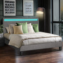 Grey Fabric Wooden Queen Size Bed Frame with RGB LED