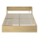 Natural Queen Size Bed Frame with 2 Drawers and Charging Ports