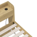 Natural Queen Size Bed Frame with 2 Drawers and Charging Ports