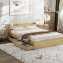 Natural Queen Size Bed Frame with 2 Drawers and Charging Ports