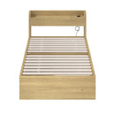 Natural Single Size Bed Frame with 2 Drawers and Charging Ports