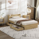 Natural Single Size Bed Frame with 2 Drawers and Charging Ports