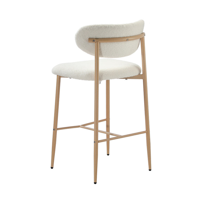 Set of 4 Natural White Boucle Fabric Bar Stools