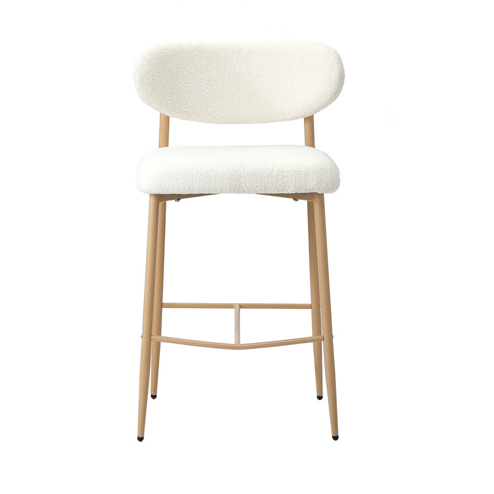 Set of 4 Natural White Boucle Fabric Bar Stools