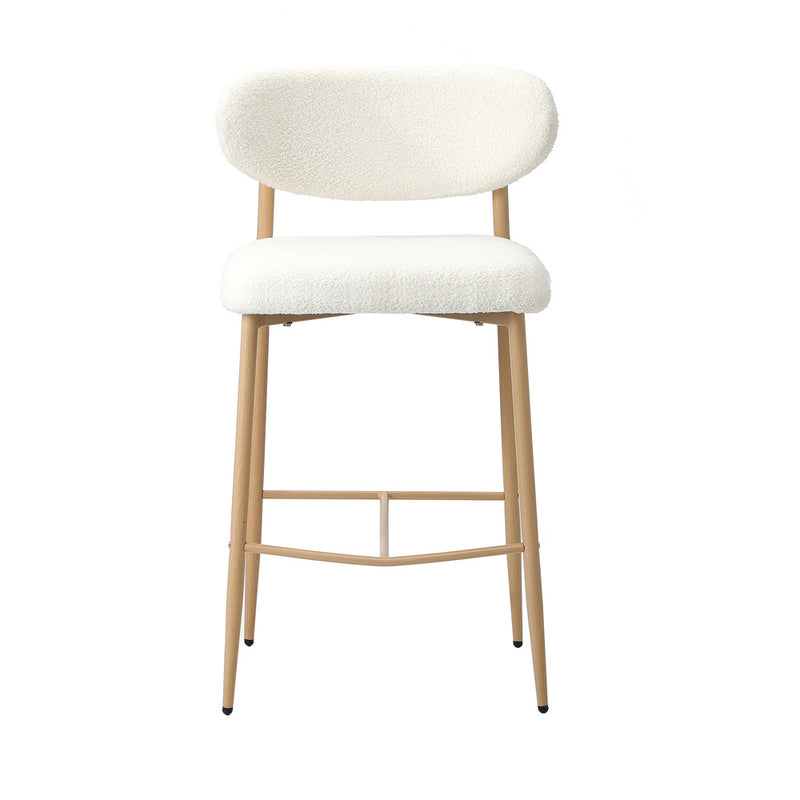 Set of 4 Natural White Boucle Fabric Bar Stools