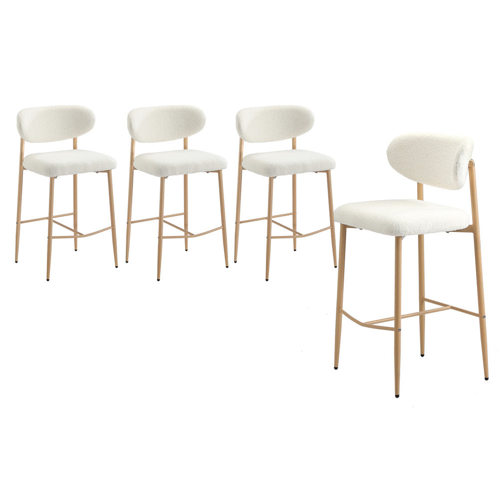 Set of 4 Natural White Boucle Fabric Bar Stools
