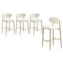 Set of 4 Natural White Boucle Fabric Bar Stools