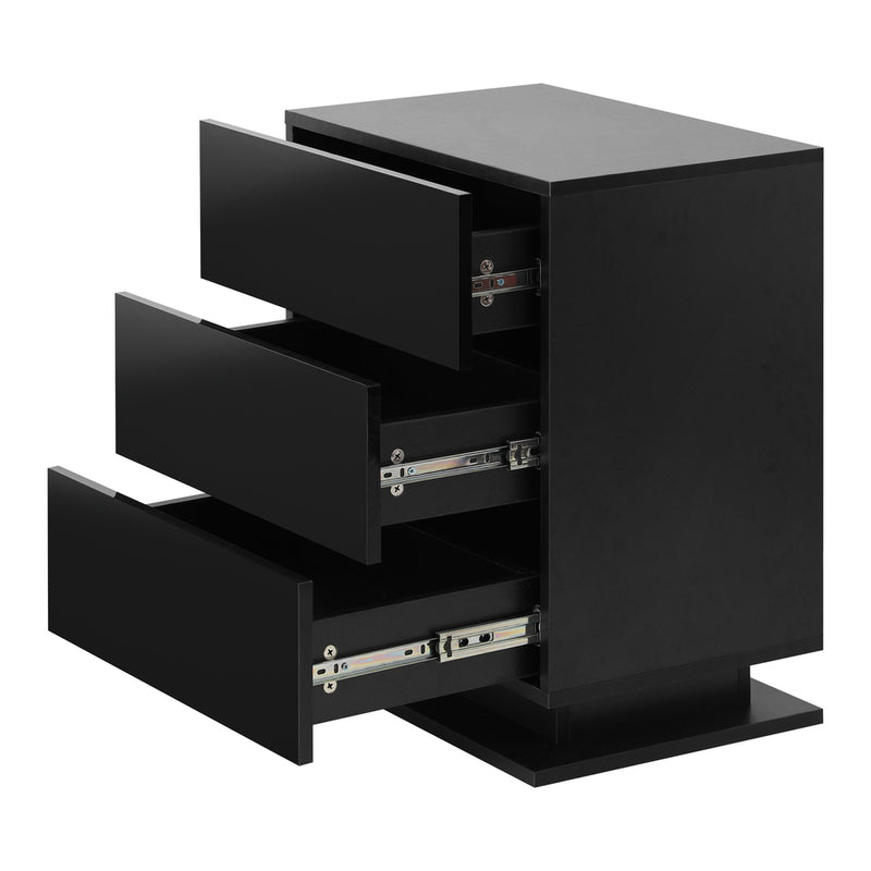 Black LED Bedside Table with RGB and 3 Drawers