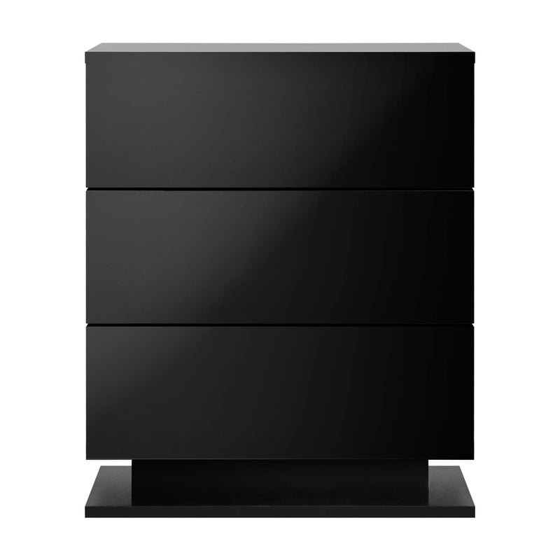Black LED Bedside Table with RGB and 3 Drawers