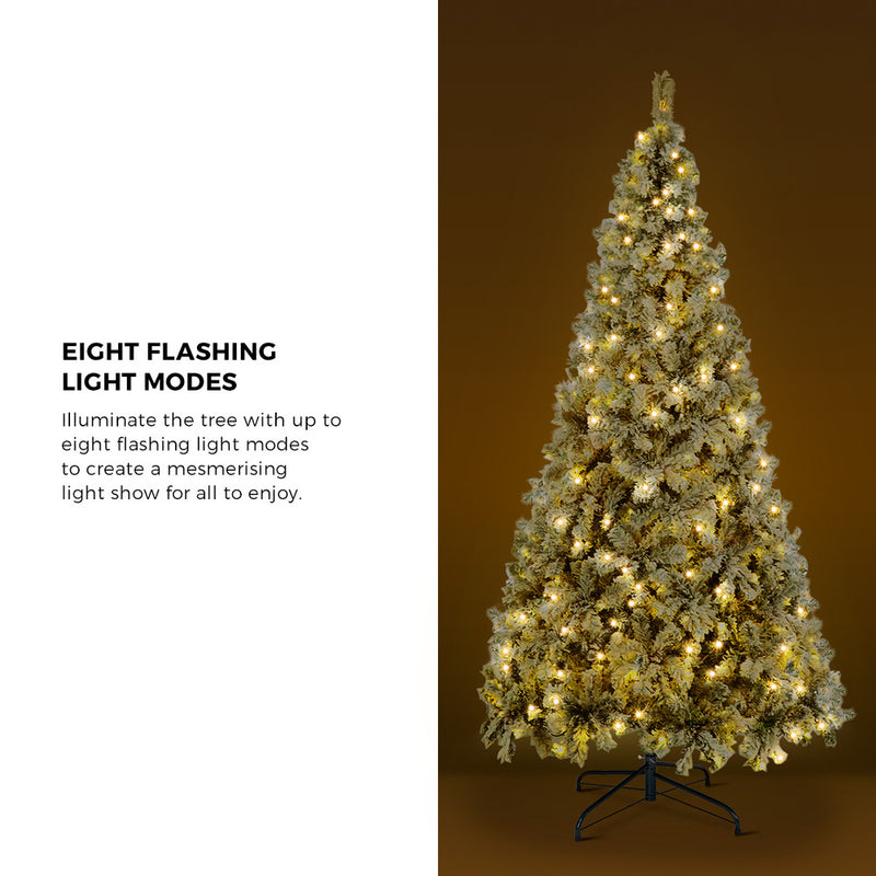 7FT Snow Flocked Green Christmas Tree with LED Lights