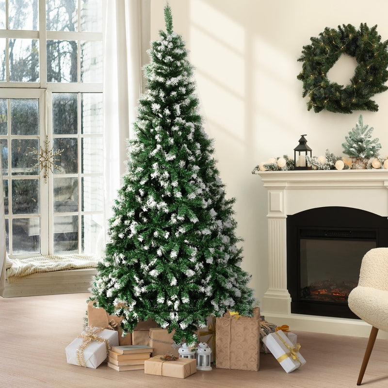 8FT Snowy Green Christmas Tree with 1400 Tips
