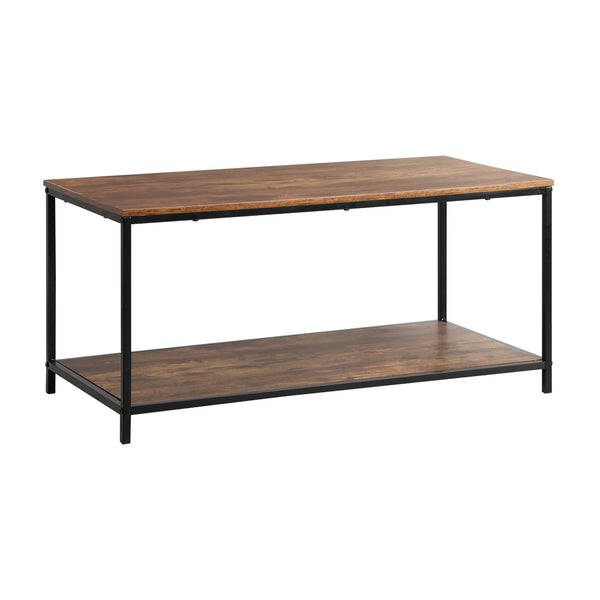 Black and Walnut 2-Tier Coffee Table with Storage Rack