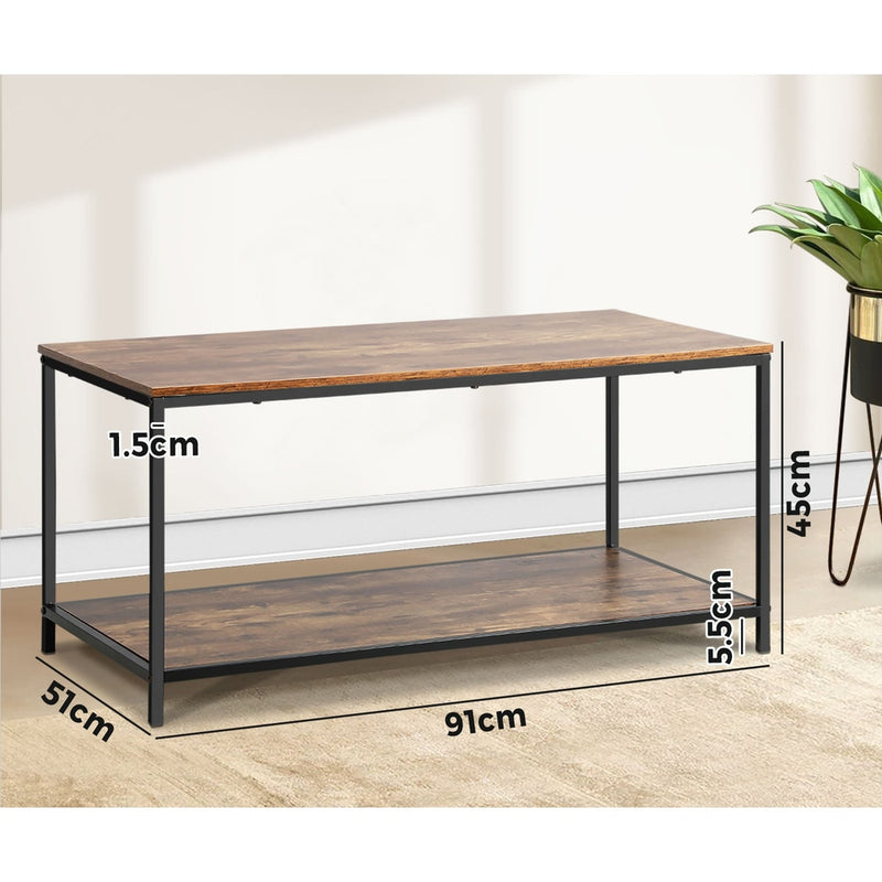 Black and Walnut 2-Tier Coffee Table with Storage Rack