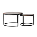 Set of 2 Round Walnut and Black Nesting Coffee Tables