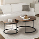 Set of 2 Round Walnut and Black Nesting Coffee Tables