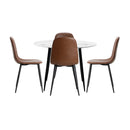 Round Brown PU Dining Table with Four Dining Chairs