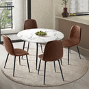 Round Brown PU Dining Table with Four Dining Chairs