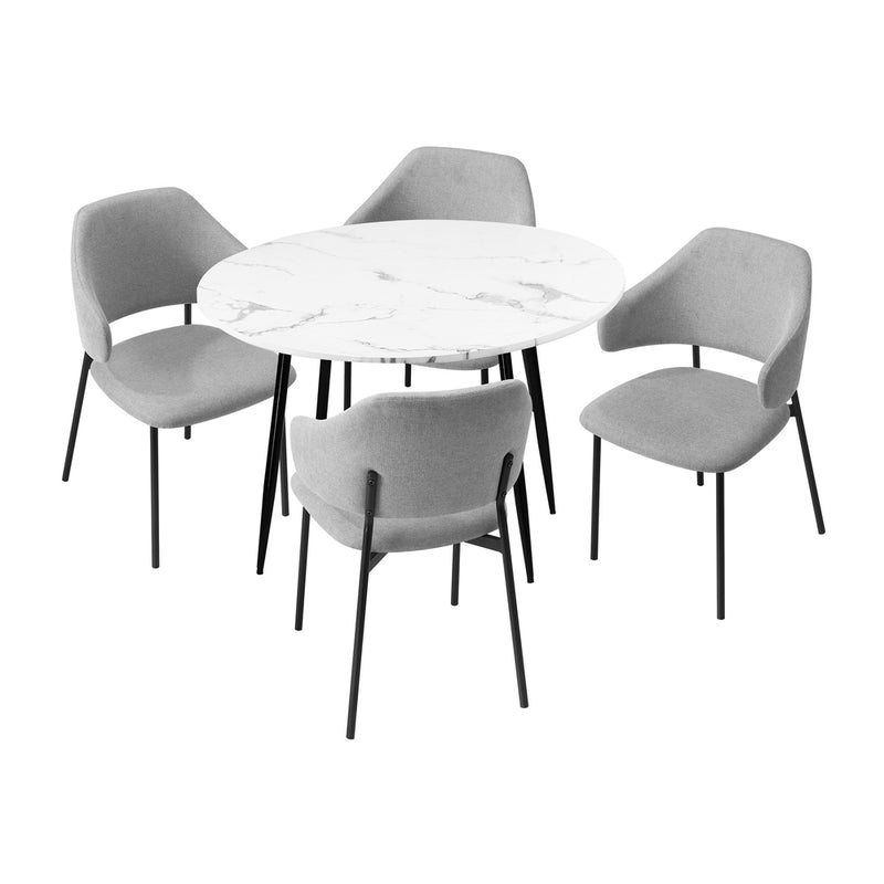Round Grey Fabric Dining Table with 4 Chairs