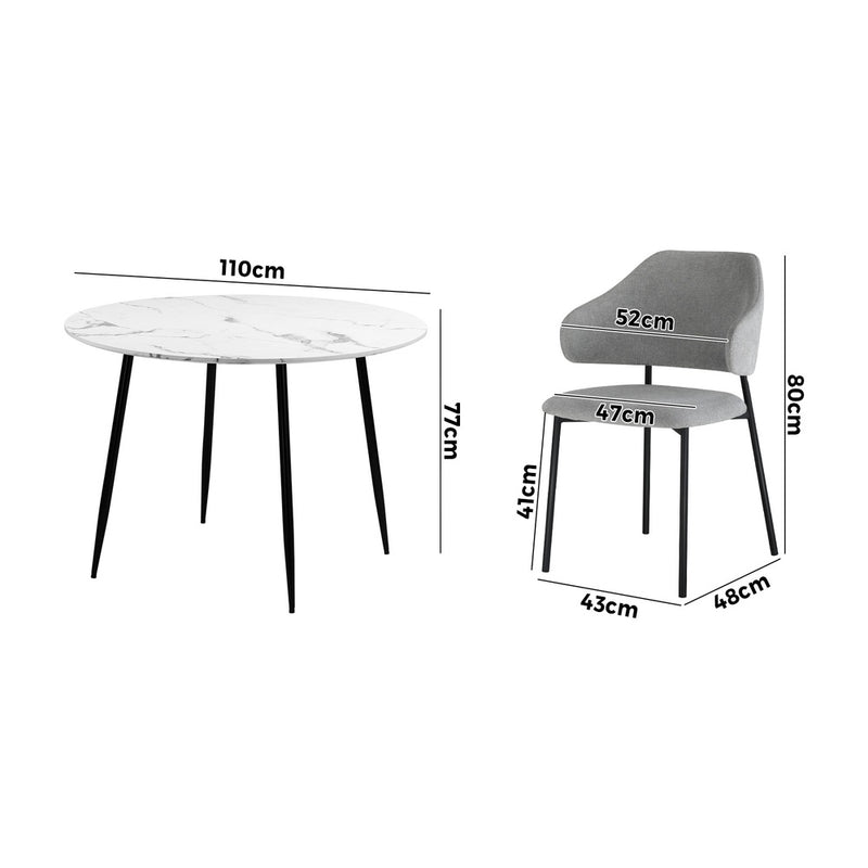 Round Grey Fabric Dining Table with 4 Chairs