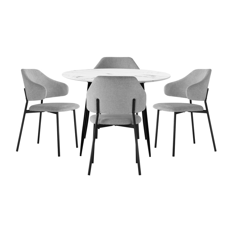 Round Grey Fabric Dining Table with 4 Chairs