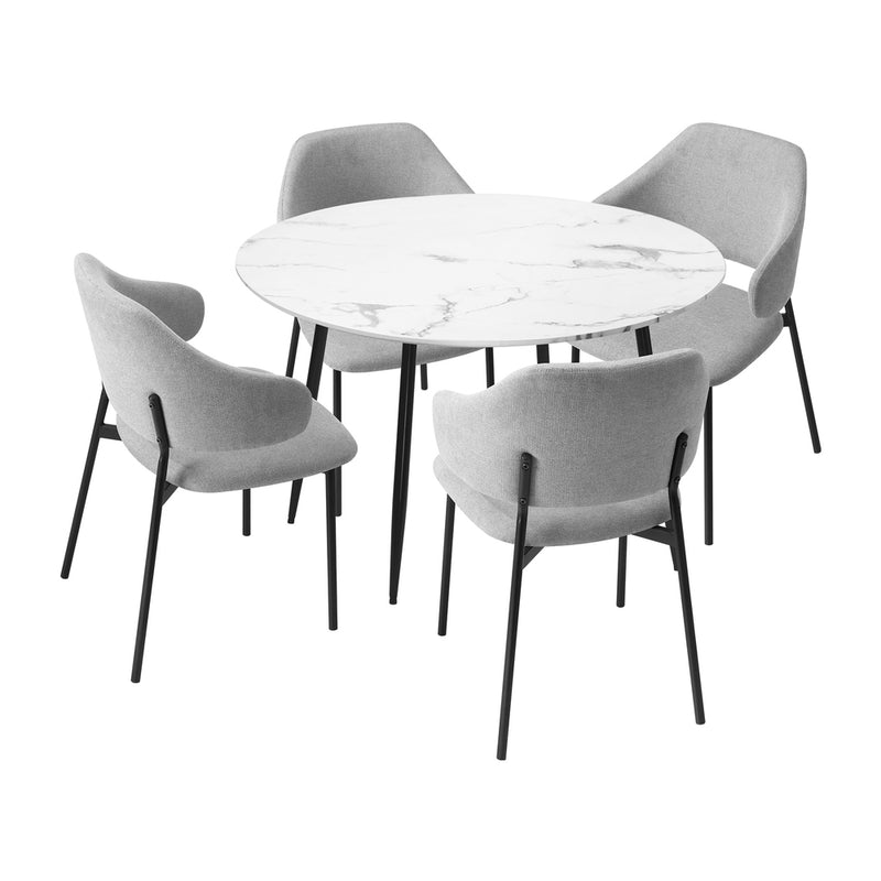 Round Grey Fabric Dining Table with 4 Chairs