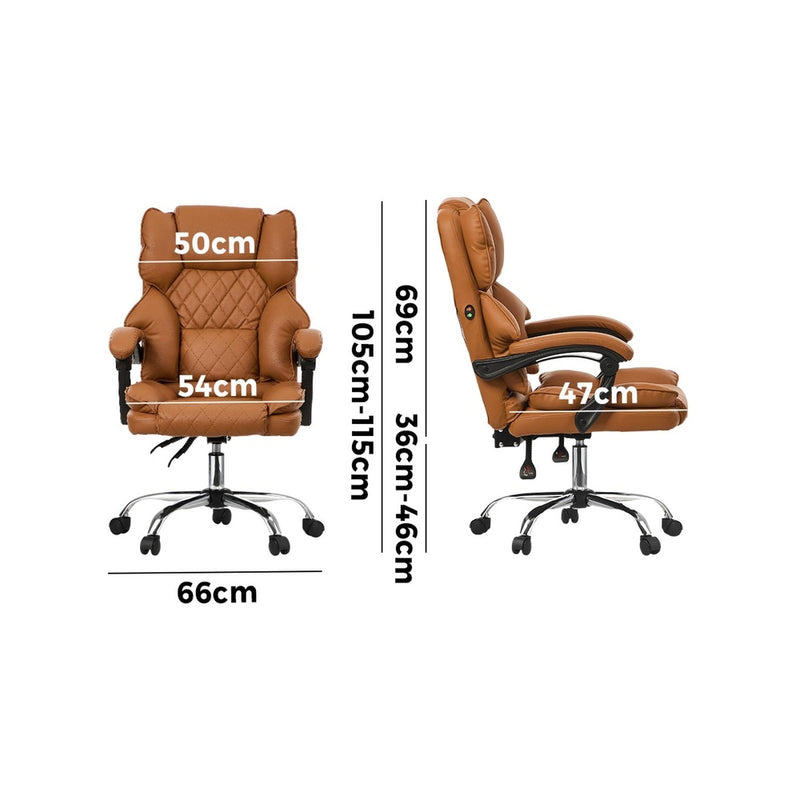 Brown Premium PU Leather Gaming Office Chair with Massage