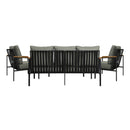 Black Outdoor Patio Set with Table and Cushioned Chairs