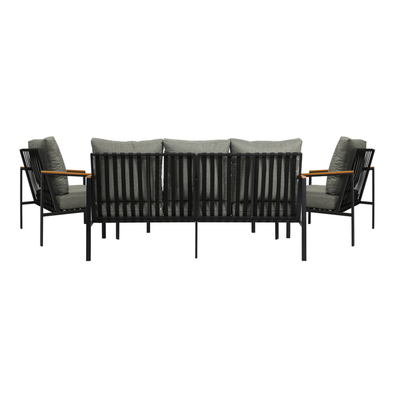 Black Outdoor Patio Set with Table and Cushioned Chairs