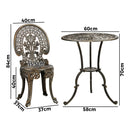 3 PCS Outdoor Set with Cast Aluminum Bronze Table and Chairs