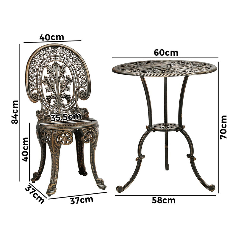 3 PCS Outdoor Set with Cast Aluminum Bronze Table and Chairs