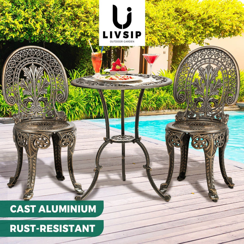 3 PCS Outdoor Set with Cast Aluminum Bronze Table and Chairs