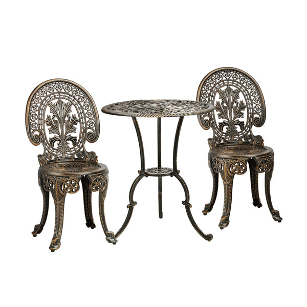 3 PCS Outdoor Set with Cast Aluminum Bronze Table and Chairs