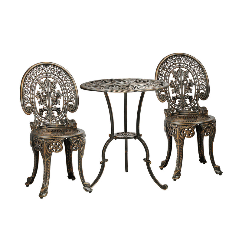 3 PCS Outdoor Set with Cast Aluminum Bronze Table and Chairs