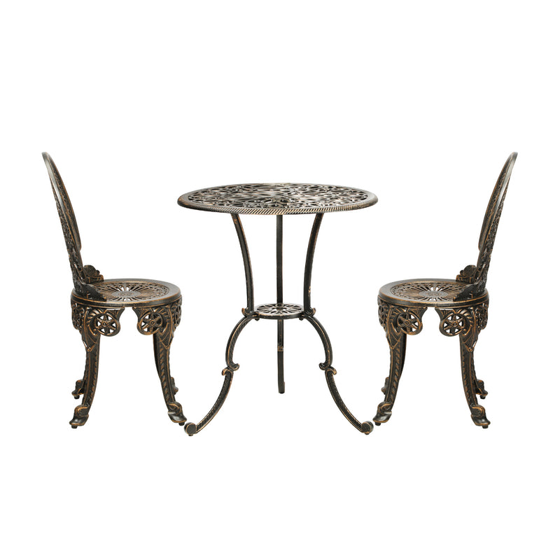 3 PCS Outdoor Set with Cast Aluminum Bronze Table and Chairs