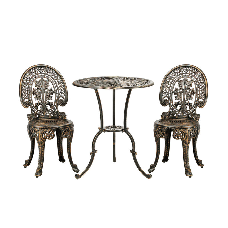 3 PCS Outdoor Set with Cast Aluminum Bronze Table and Chairs