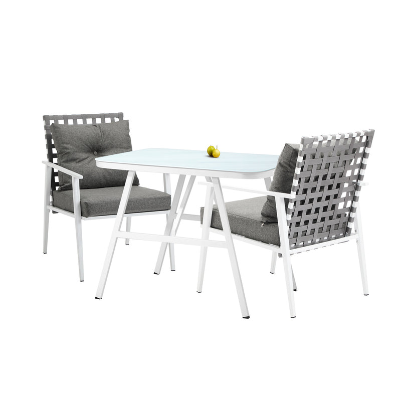 Outdoor Rattan Dining Set with Marble Style Table and Chairs