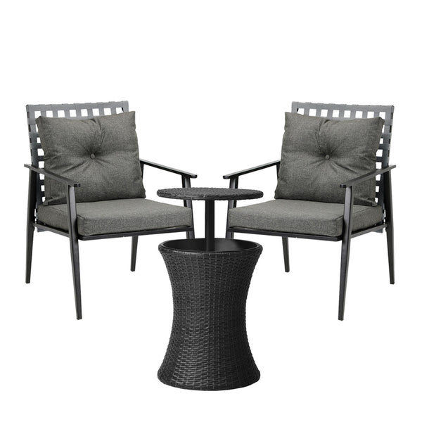 Black 2 Seater Outdoor Furniture Set with Ice Bucket Table