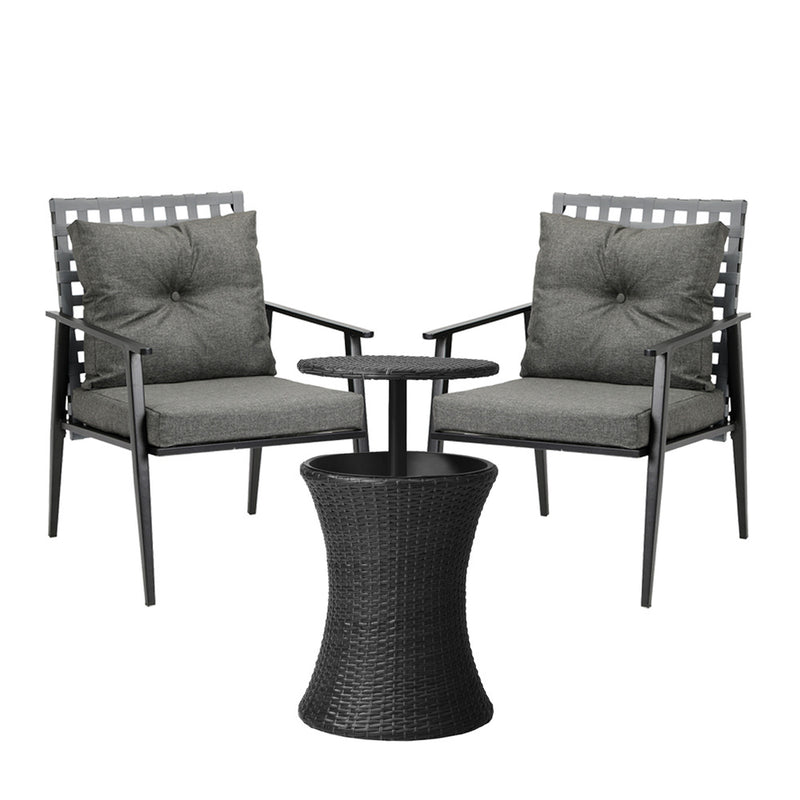 Black 2 Seater Outdoor Furniture Set with Ice Bucket Table