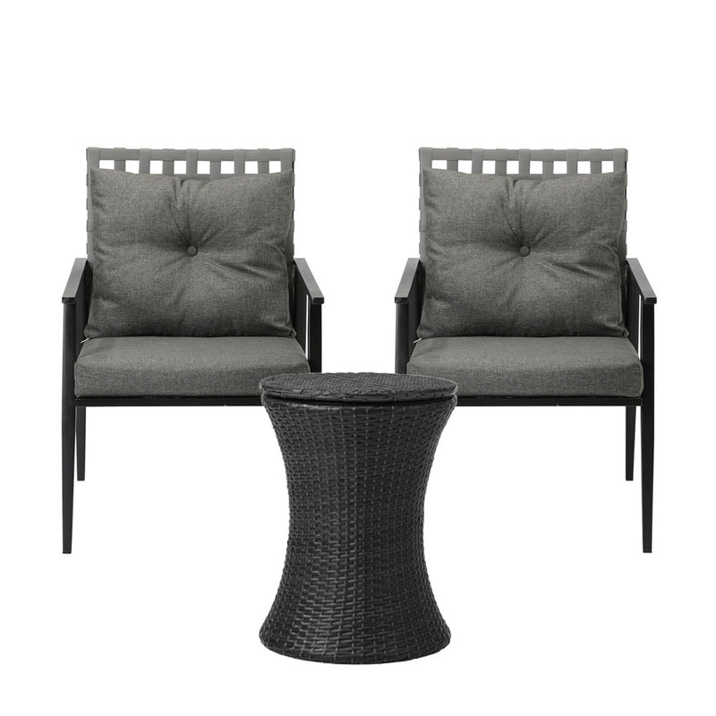 Black 2 Seater Outdoor Furniture Set with Ice Bucket Table