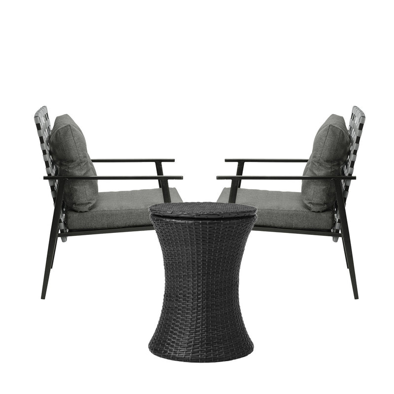 Black 2 Seater Outdoor Furniture Set with Ice Bucket Table