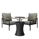 3pcs Black Outdoor Patio Sofa Set with Adjustable Ice Bucket Table