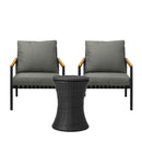 3pcs Black Outdoor Patio Sofa Set with Adjustable Ice Bucket Table