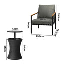 3pcs Black Outdoor Patio Sofa Set with Adjustable Ice Bucket Table
