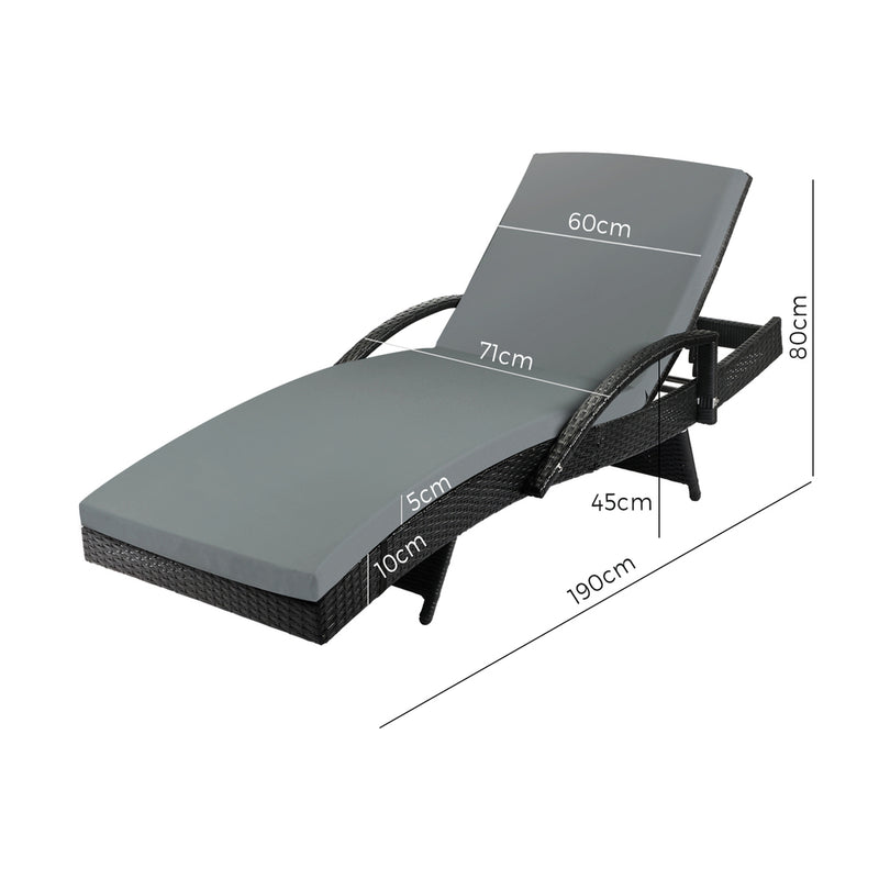 Black Adjustable Waterproof Outdoor Sun Lounger